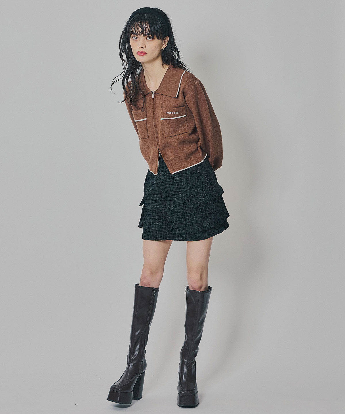 REDYAZEL「バイカラーラインZIPニットジャケット」|ニット・セーター|