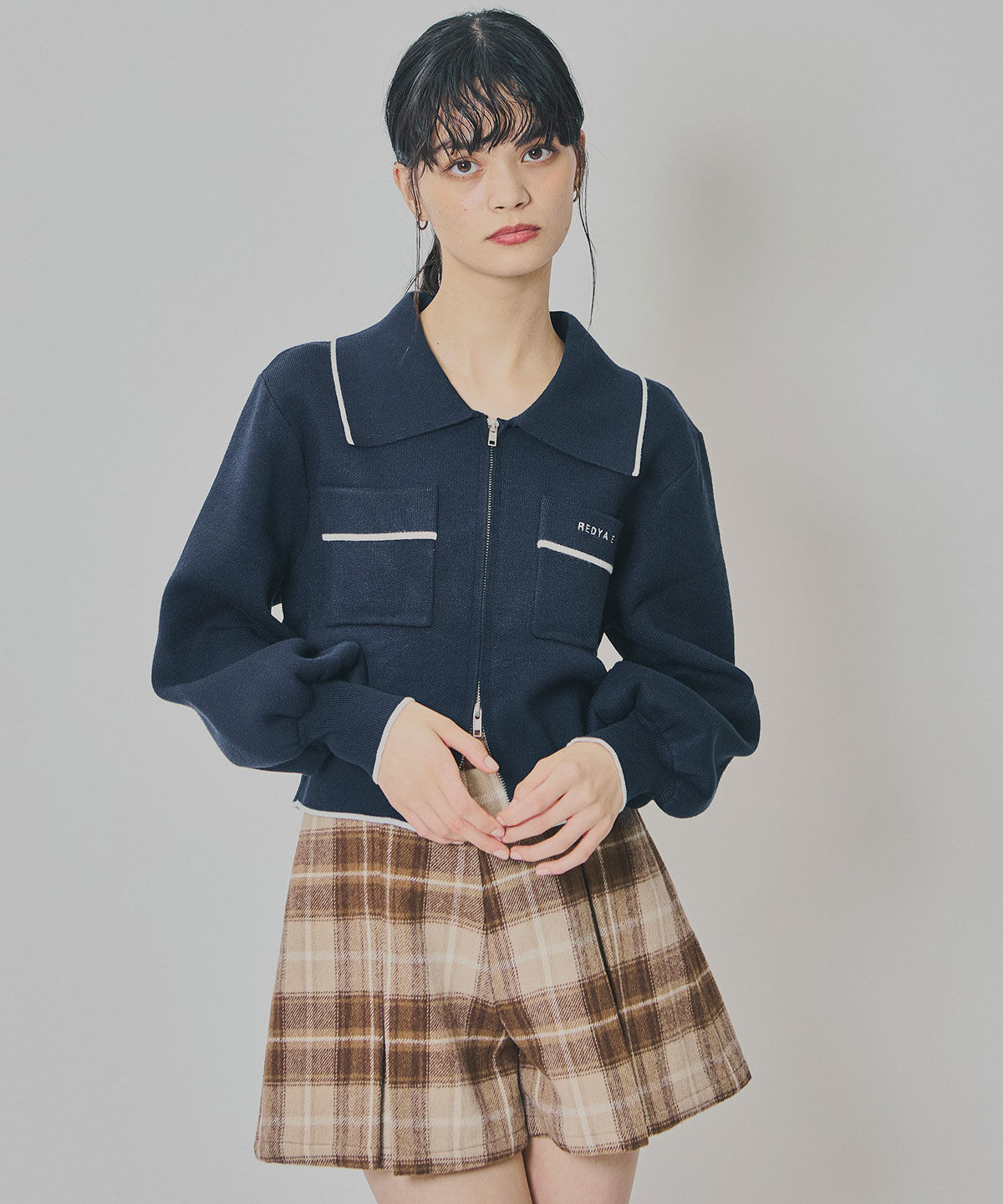 REDYAZEL「バイカラーラインZIPニットジャケット」|ニット・セーター|