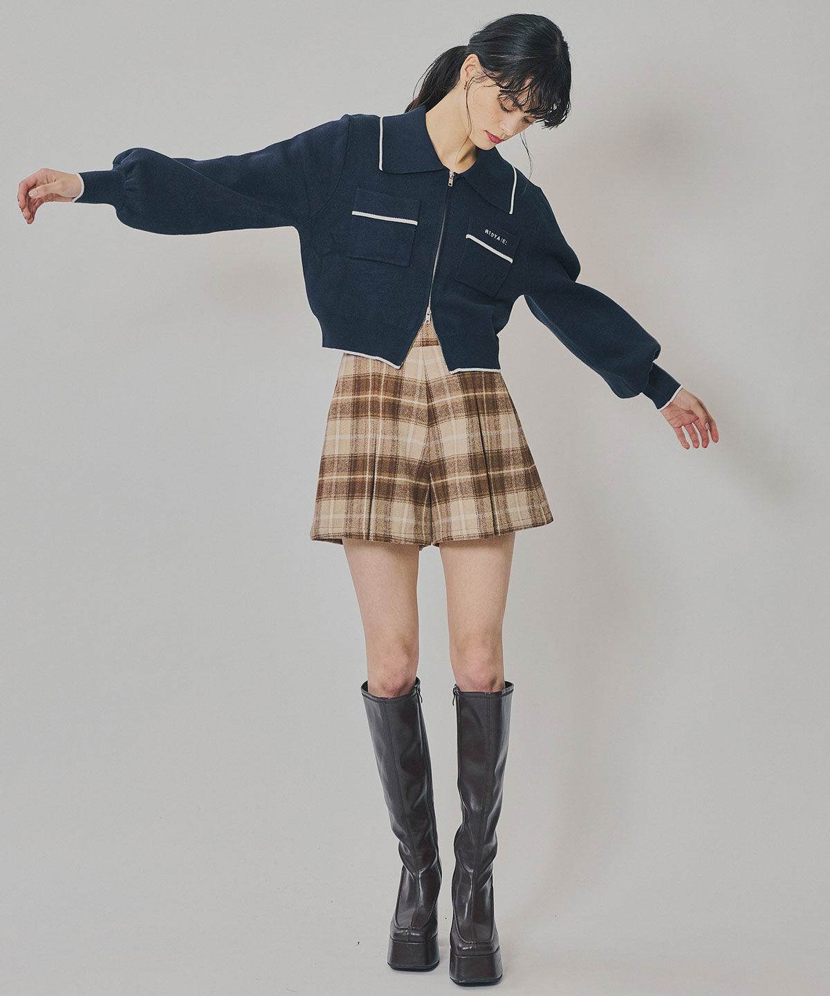 REDYAZEL「バイカラーラインZIPニットジャケット」|ニット・セーター|