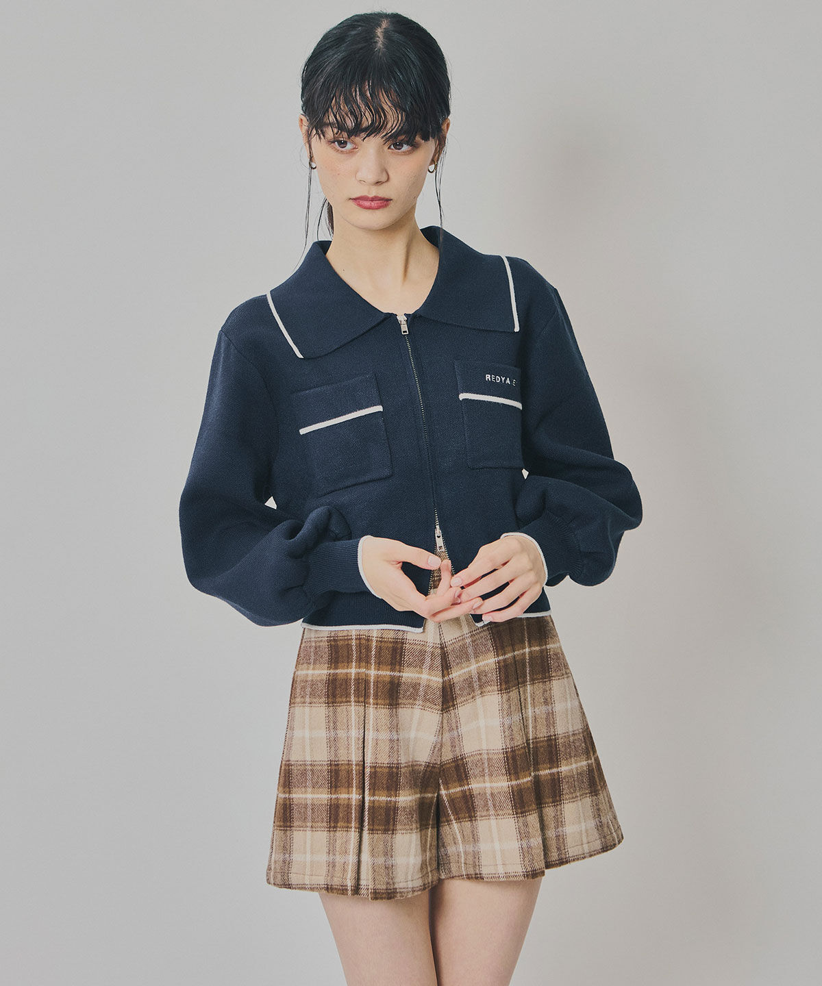 REDYAZEL「バイカラーラインZIPニットジャケット」|ニット・セーター|