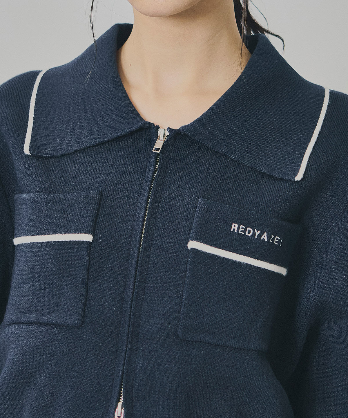 REDYAZEL「バイカラーラインZIPニットジャケット」|ニット・セーター|
