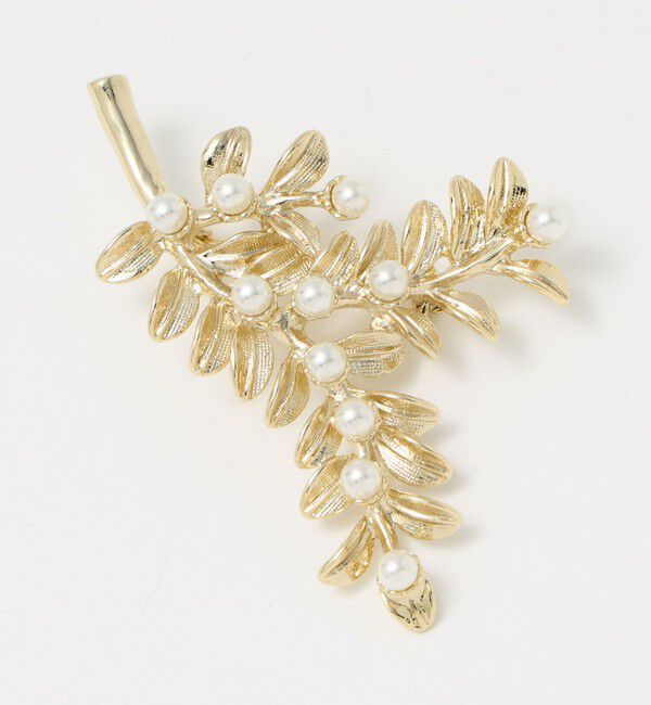 UNITED ARROWS green label relaxing「リーフ＆フェイクパール ブローチ」|ブローチ・コサージュ|