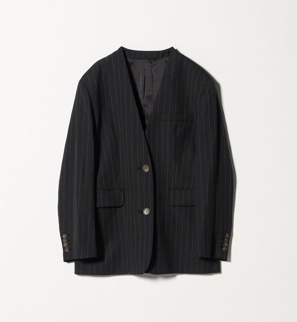 BEAUTY&YOUTH UNITED ARROWS「麻ブレンド ストライプ カラーレス ジャケット」|ノーカラージャケット|BLACK