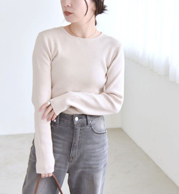 quaranciel「quaranciel:〈手洗い可能〉コットン リブ クルーネック ニット」|ニット・セーター|