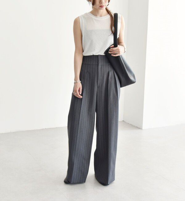 quaranciel「quaranciel:〈洗濯機可能〉ストライプ ハイウエスト ワイドパンツ」|その他|