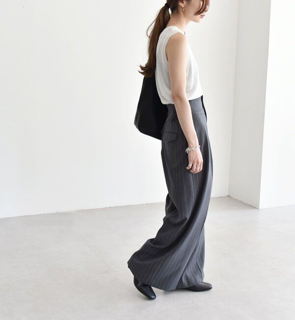 quaranciel「quaranciel:〈洗濯機可能〉ストライプ ハイウエスト ワイドパンツ」|その他|