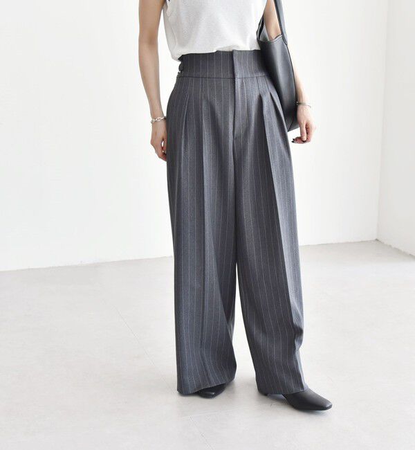 quaranciel「quaranciel:〈洗濯機可能〉ストライプ ハイウエスト ワイドパンツ」|その他|