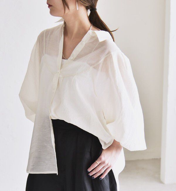 quaranciel「quaranciel:〈洗濯機可能〉シアー ボリュームスリーブ ヨーク ギャザー シャツ ブラウス」|シャツ・ブラウス|