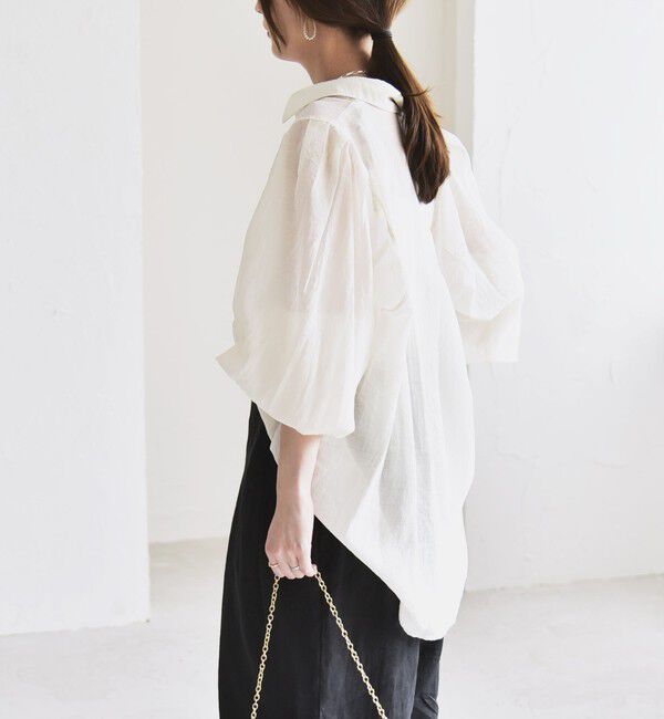 quaranciel「quaranciel:〈洗濯機可能〉シアー ボリュームスリーブ ヨーク ギャザー シャツ ブラウス」|シャツ・ブラウス|