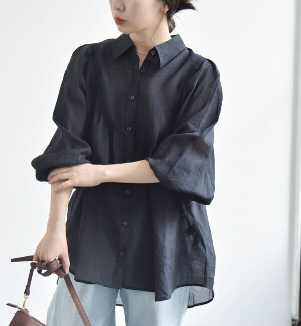 quaranciel「quaranciel:〈洗濯機可能〉シアー ボリュームスリーブ ヨーク ギャザー シャツ ブラウス」|シャツ・ブラウス|