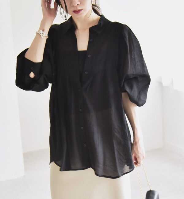 quaranciel「quaranciel:〈洗濯機可能〉シアー ボリュームスリーブ ヨーク ギャザー シャツ ブラウス」|シャツ・ブラウス|