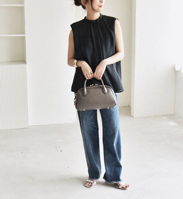 quaranciel「quaranciel:〈洗濯機可能〉シアー ハイネック ノースリーブ ギャザー ブラウス」|シャツ・ブラウス|