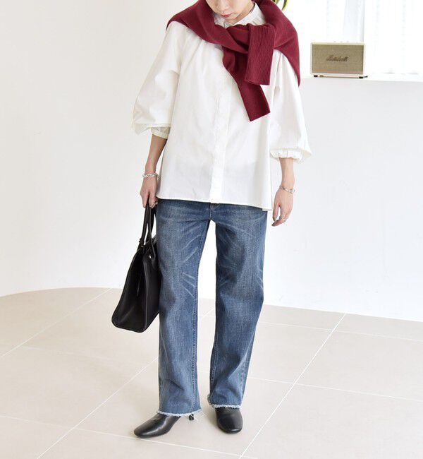 quaranciel「quaranciel:〈洗濯機可能〉REPREVE バンドカラー ギャザー パフ シャツ ブラウス」|シャツ・ブラウス|