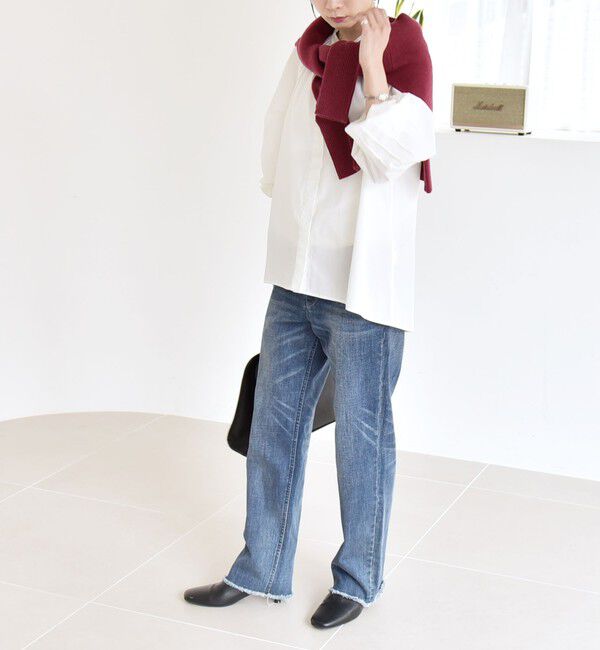 quaranciel「quaranciel:〈洗濯機可能〉REPREVE バンドカラー ギャザー パフ シャツ ブラウス」|シャツ・ブラウス|