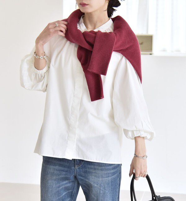 quaranciel「quaranciel:〈洗濯機可能〉REPREVE バンドカラー ギャザー パフ シャツ ブラウス」|シャツ・ブラウス|