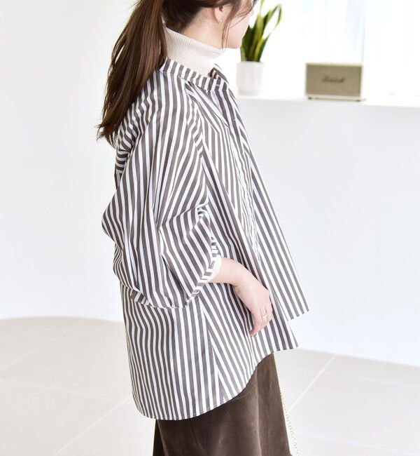 quaranciel「quaranciel:〈洗濯機可能〉REPREVE バンドカラー ギャザー パフ シャツ ブラウス」|シャツ・ブラウス|