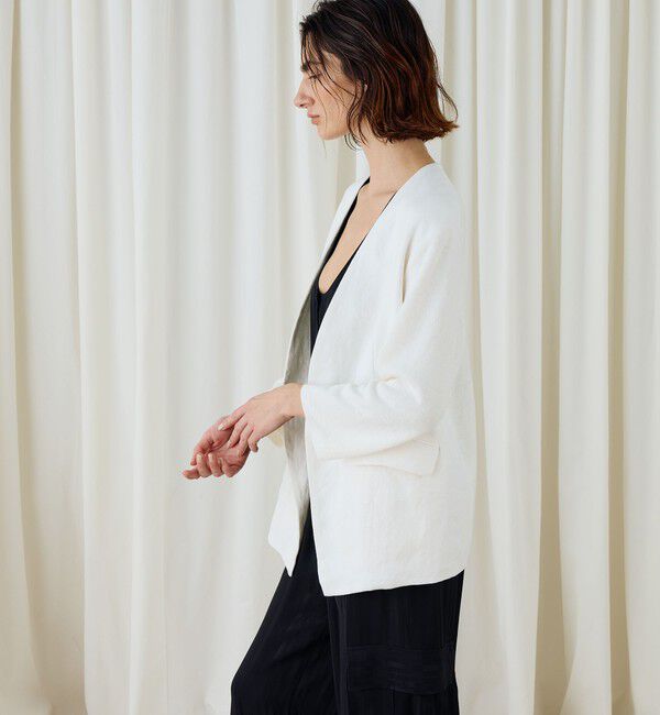 DES PRES「ファブリックコンビ Vカラージャケット」|ノーカラージャケット|