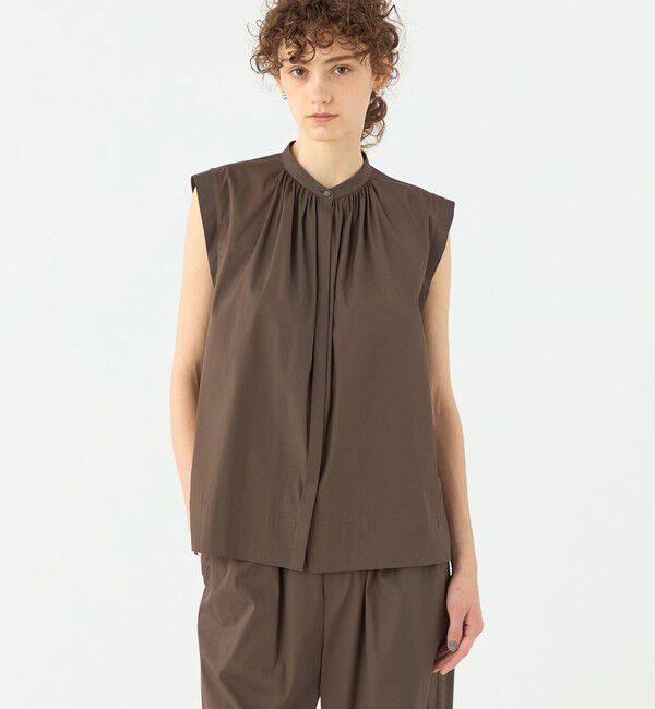 TOMORROWLAND collection「ハイパワーストレッチブロード ギャザーノースリーブブラウス」|シャツ・ブラウス|