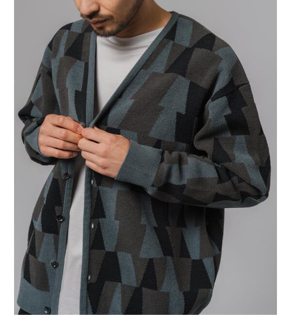 EDIFICE「ジャガード シェニール ヤーン V カーディガン」|カーディガン|ブラック