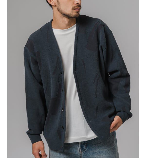 EDIFICE「ジャガード シェニール ヤーン V カーディガン」|カーディガン|ネイビー