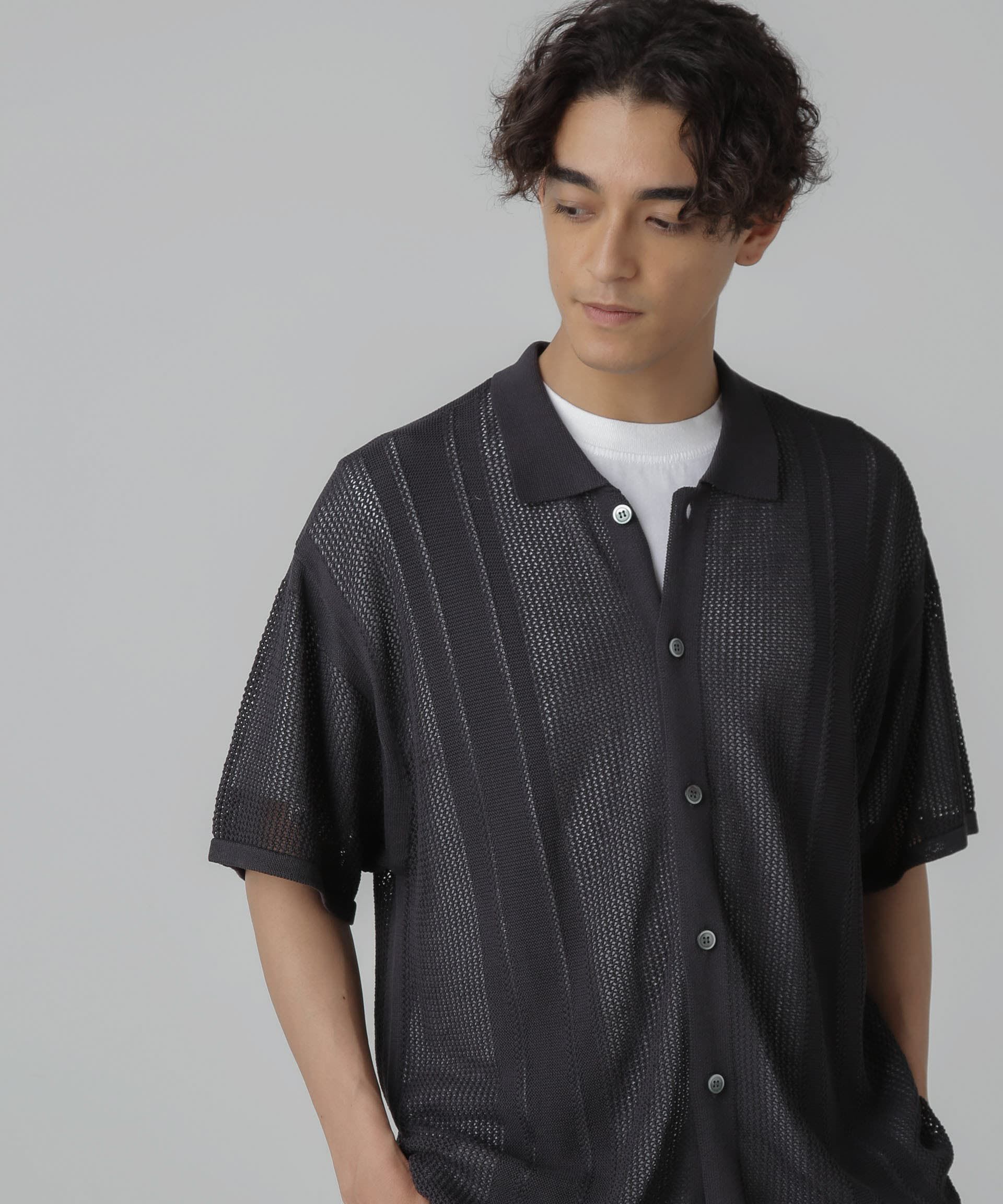 nano･universe「ドライタッチニットシャツ 半袖」|シャツ・ブラウス|チャコール3
