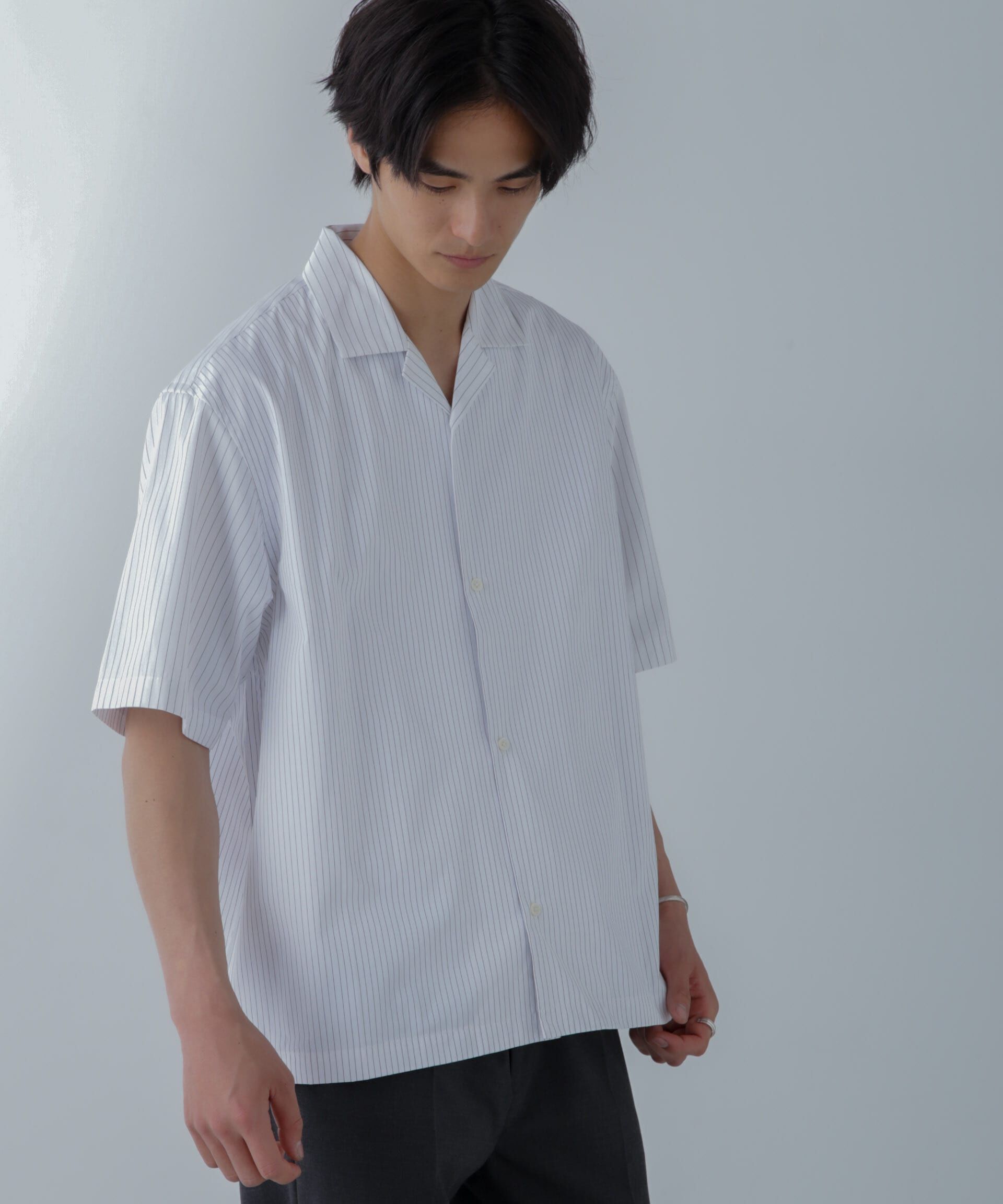 nano･universe「ストライプコンビ ハーフスリーブシャツ」|シャツ・ブラウス|