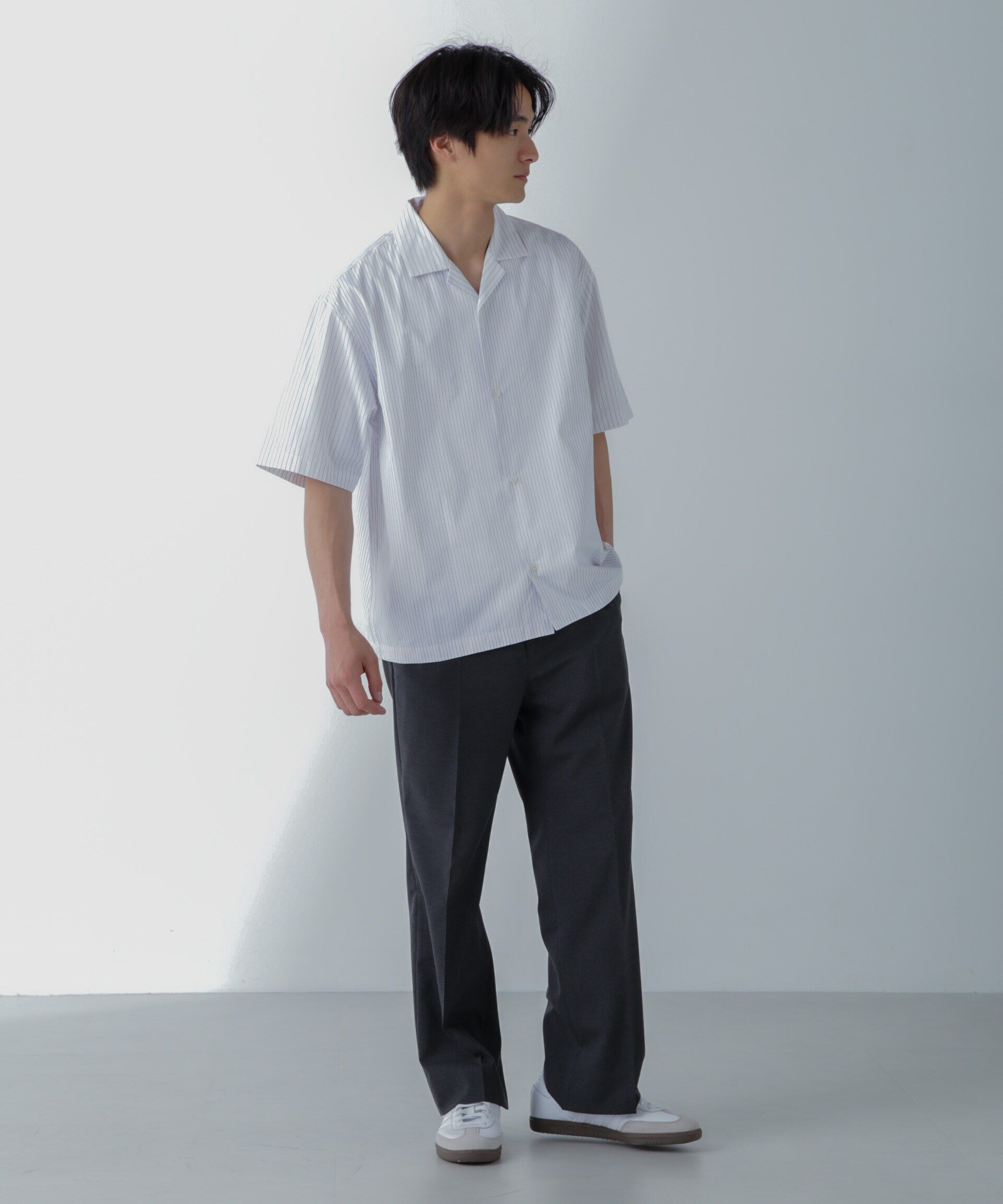 nano･universe「ストライプコンビ ハーフスリーブシャツ」|シャツ・ブラウス|