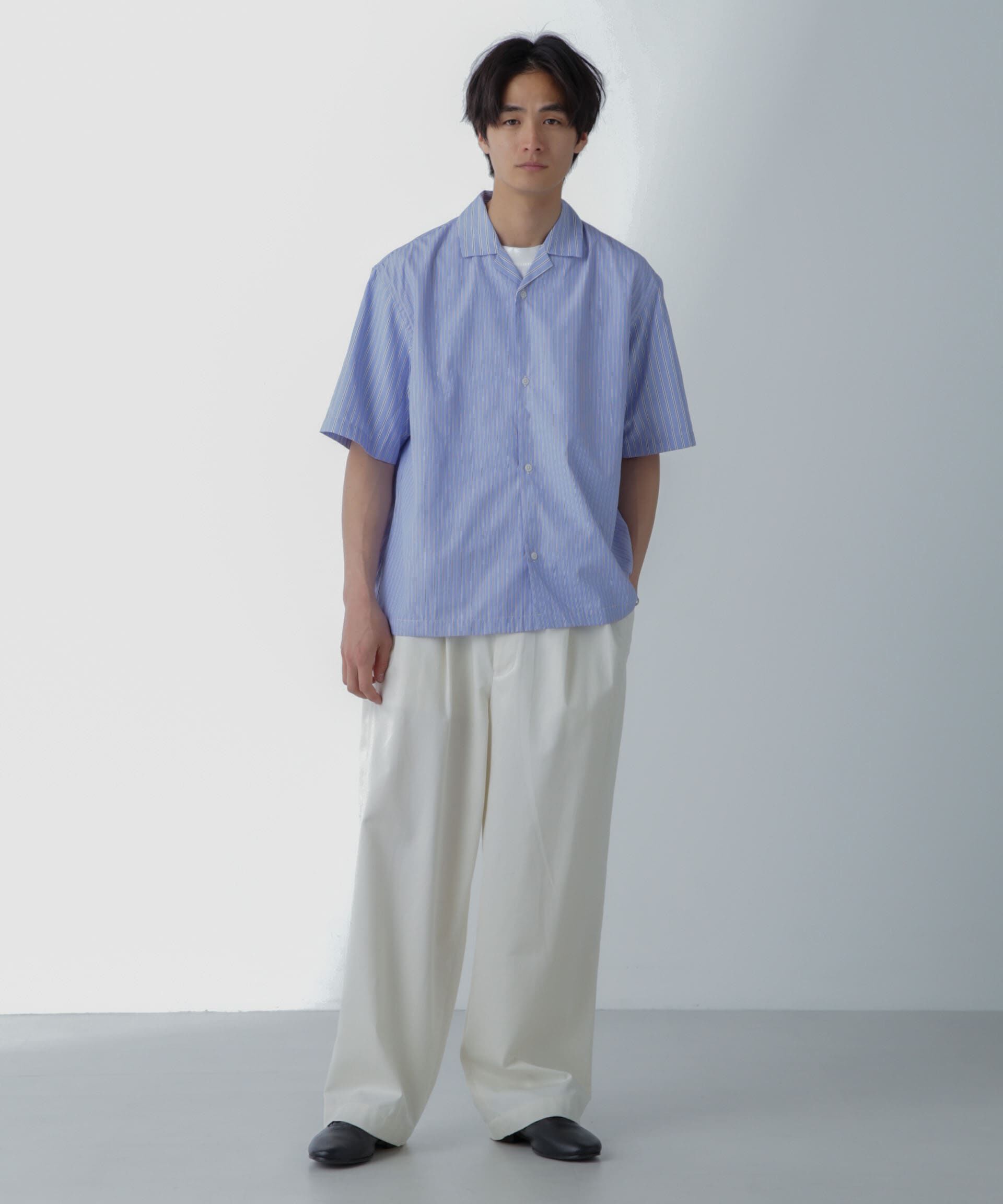 nano･universe「ストライプコンビ ハーフスリーブシャツ」|シャツ・ブラウス|