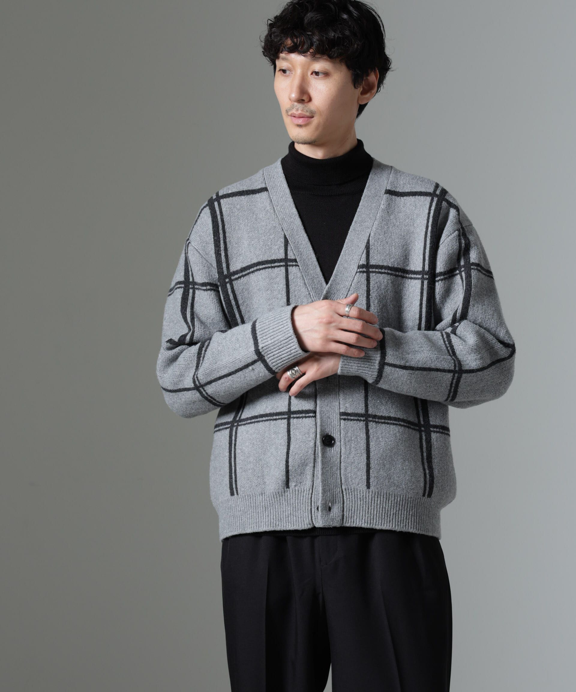 nano･universe「ビッグチェックニットカーディガン」|ニット・セーター|