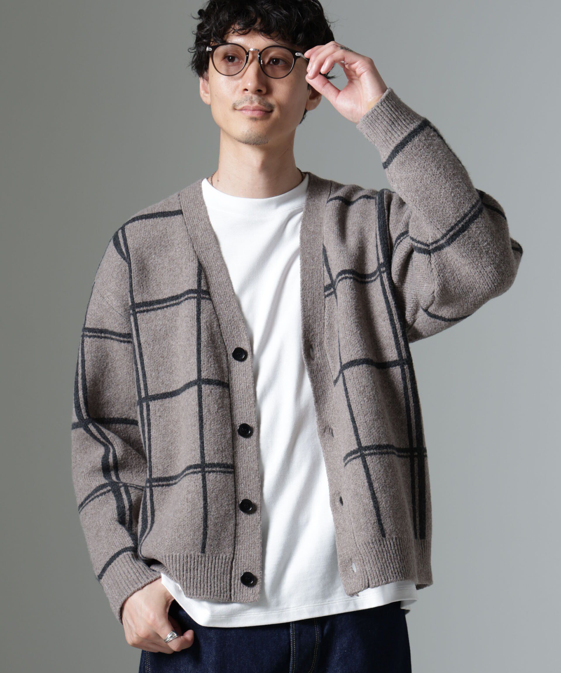 nano･universe「ビッグチェックニットカーディガン」|ニット・セーター|