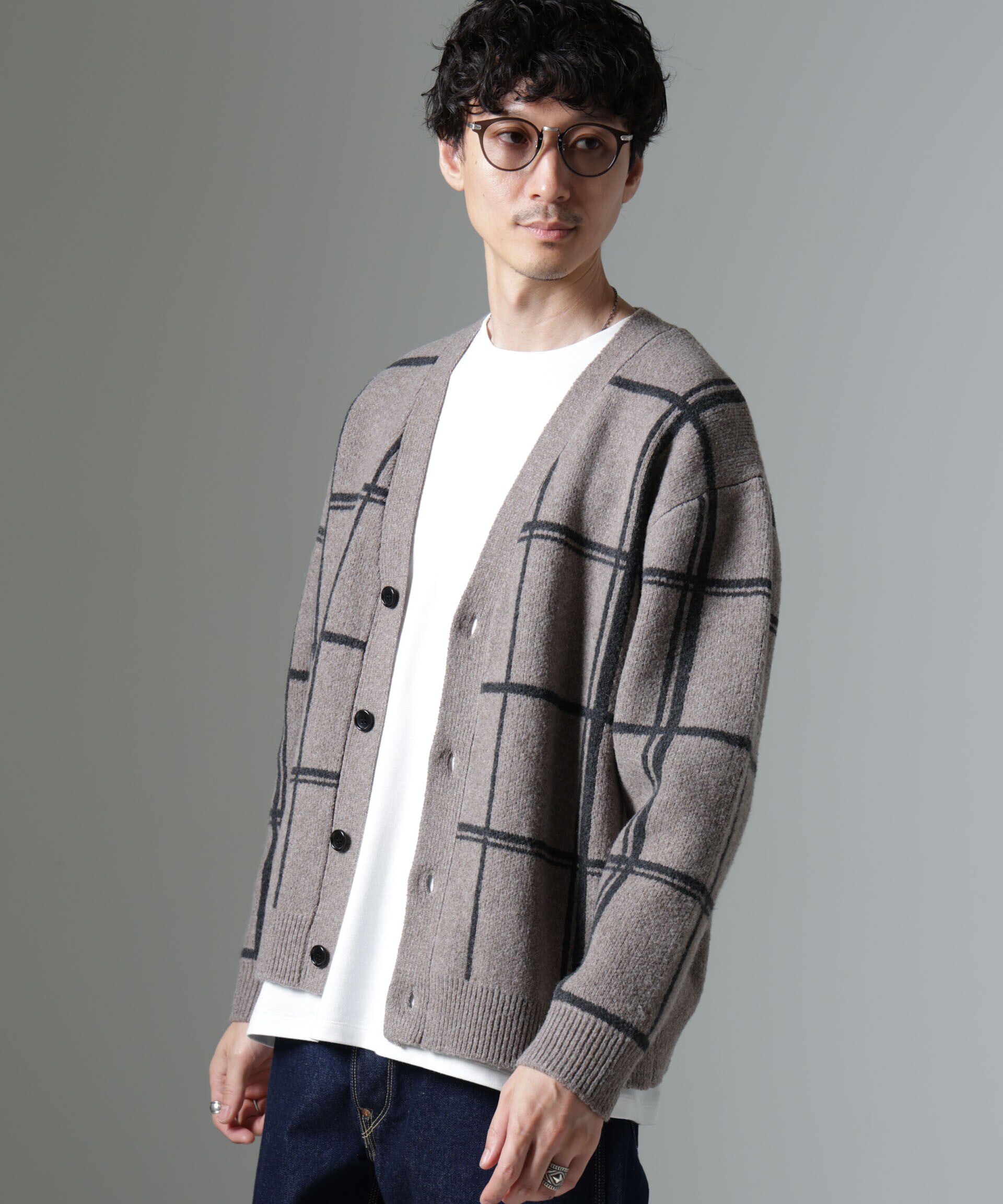 nano･universe「ビッグチェックニットカーディガン」|ニット・セーター|