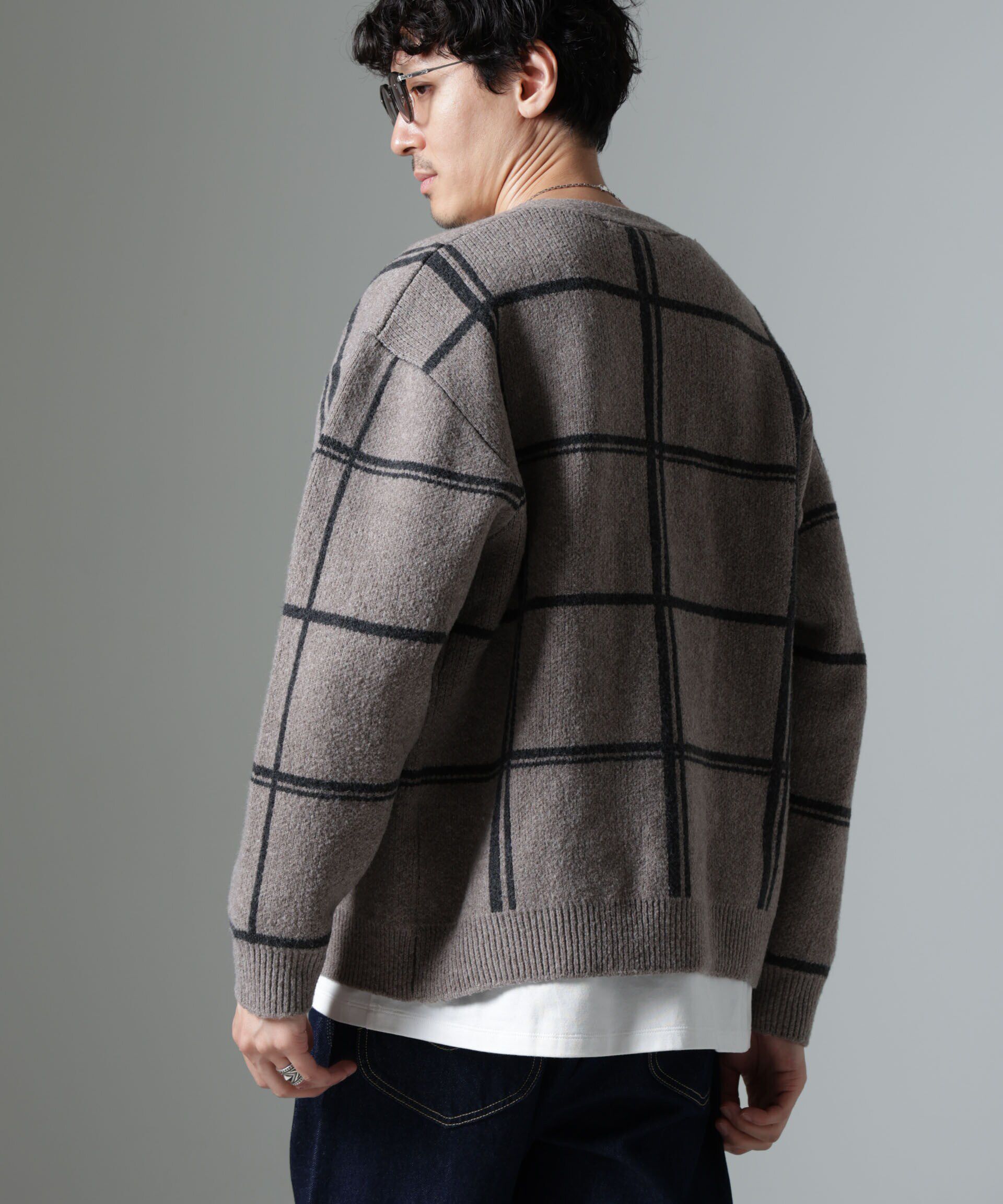 nano･universe「ビッグチェックニットカーディガン」|ニット・セーター|