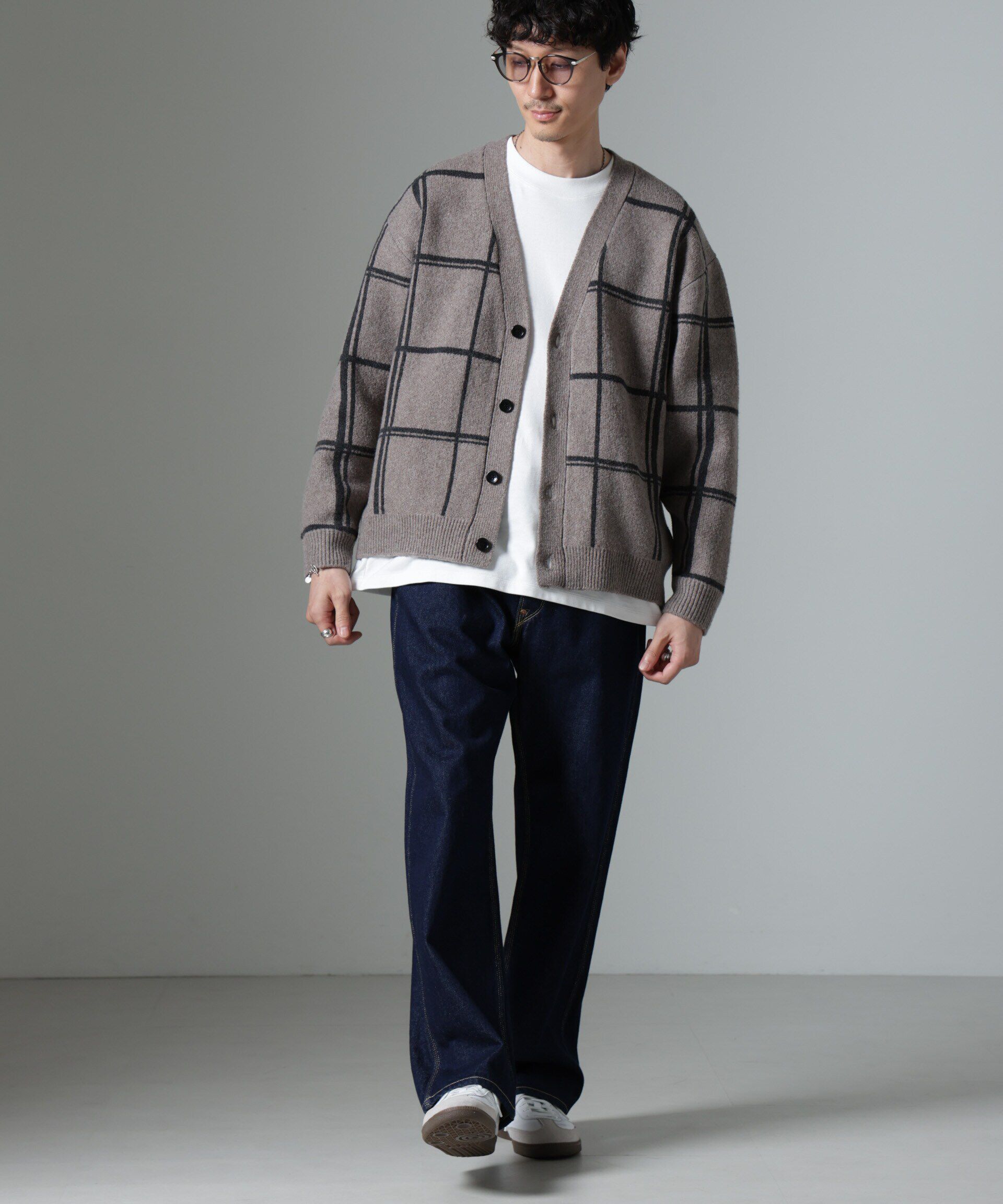 nano･universe「ビッグチェックニットカーディガン」|ニット・セーター|