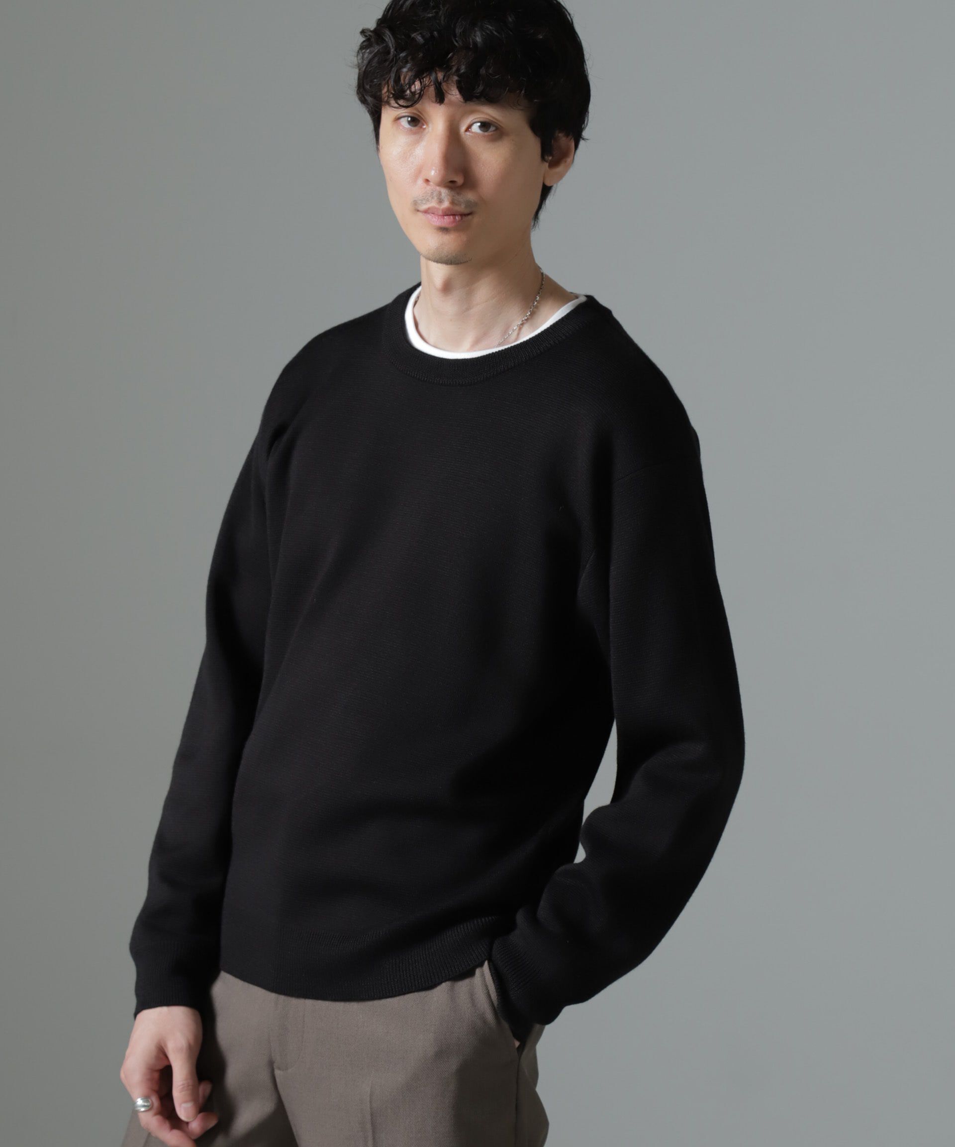 nano･universe「タスマニアミックス ミラノリブリラックスクルーネックニット」|ニット・セーター|