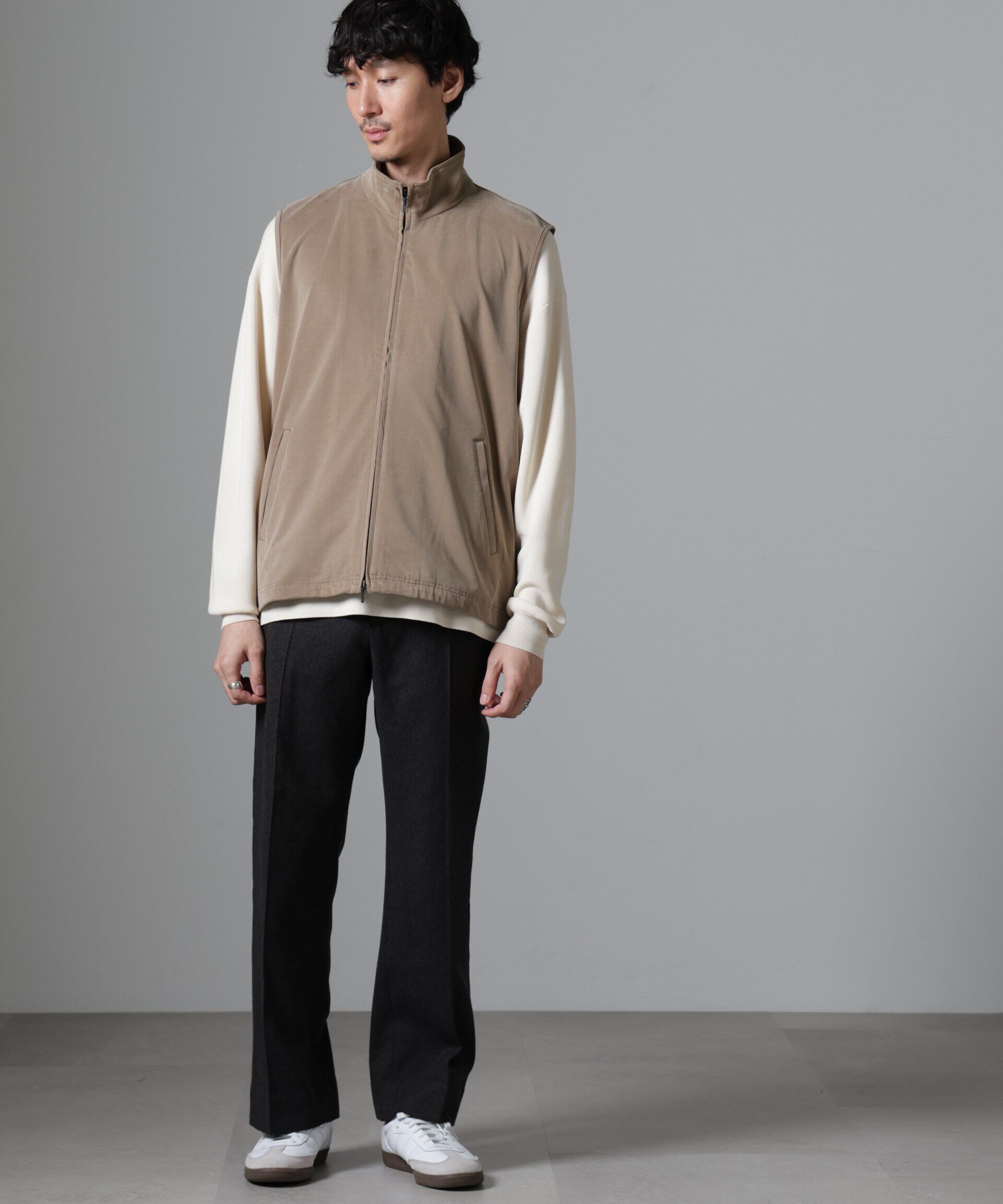 nano･universe「ヌバックライクスムーススタンドカラーベスト」|ダウンベスト・ベスト|