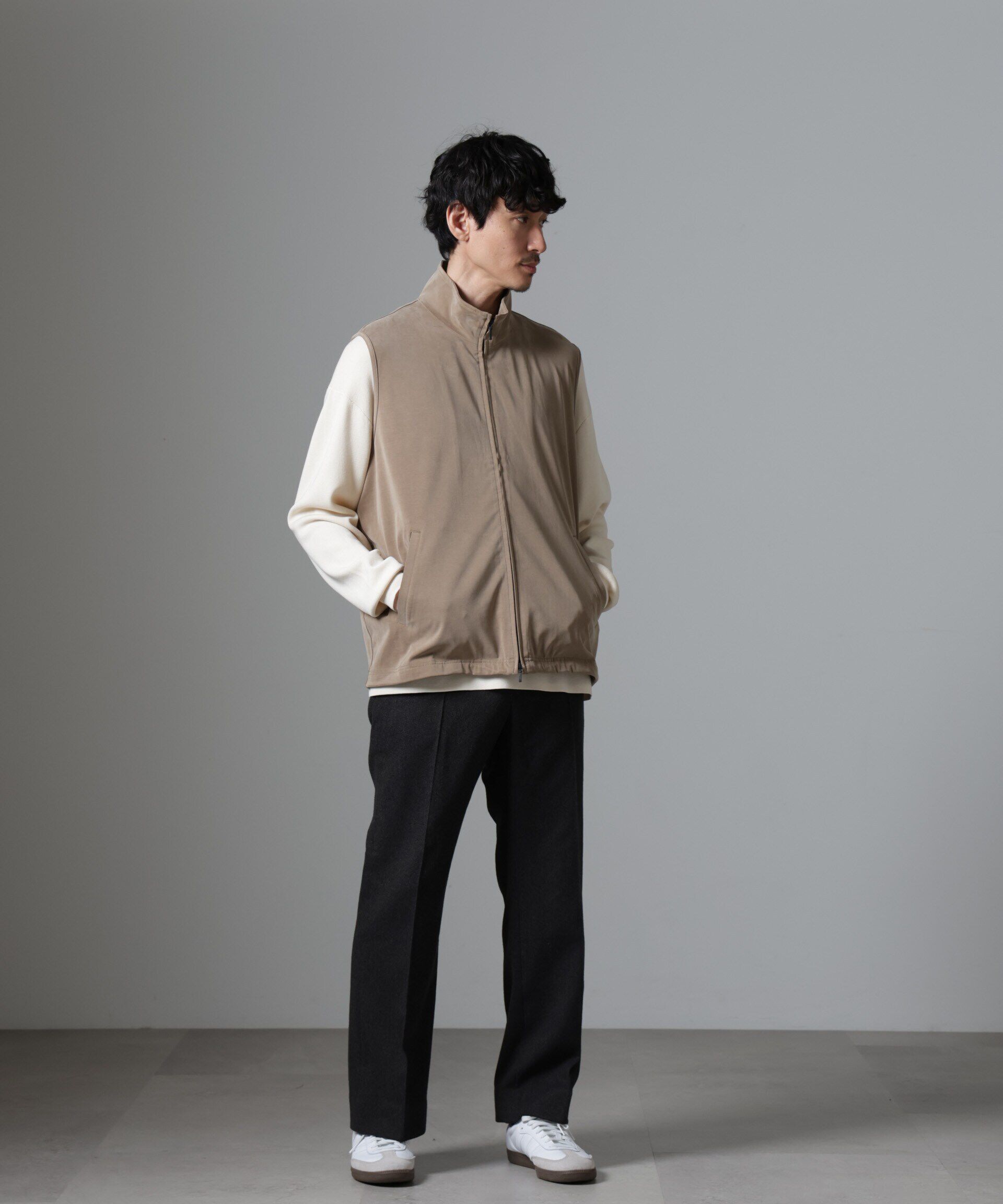 nano･universe「ヌバックライクスムーススタンドカラーベスト」|ダウンベスト・ベスト|