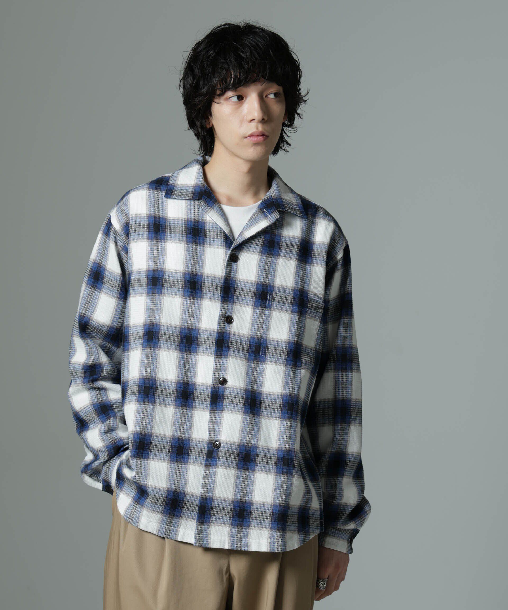 nano･universe「チェックワッフルシャツ」|シャツ・ブラウス|ブルー