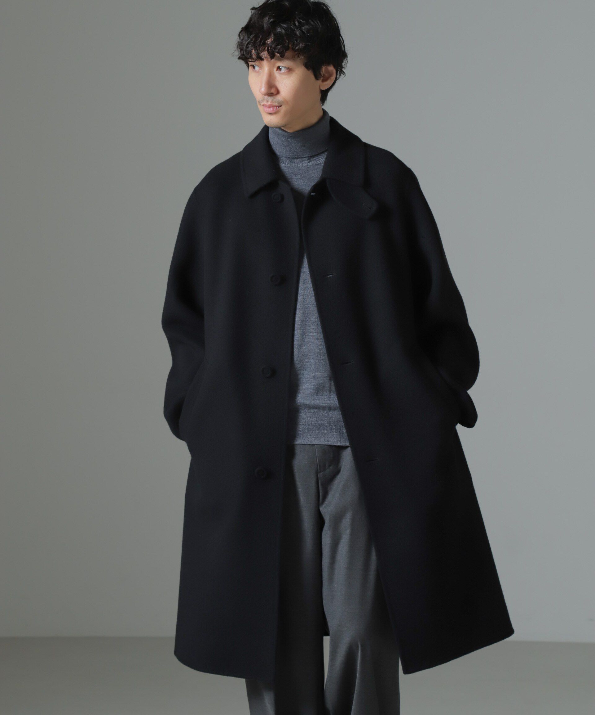 nano･universe「ダブルフェイスウールリバーバルカラーコート」|その他|ブラック