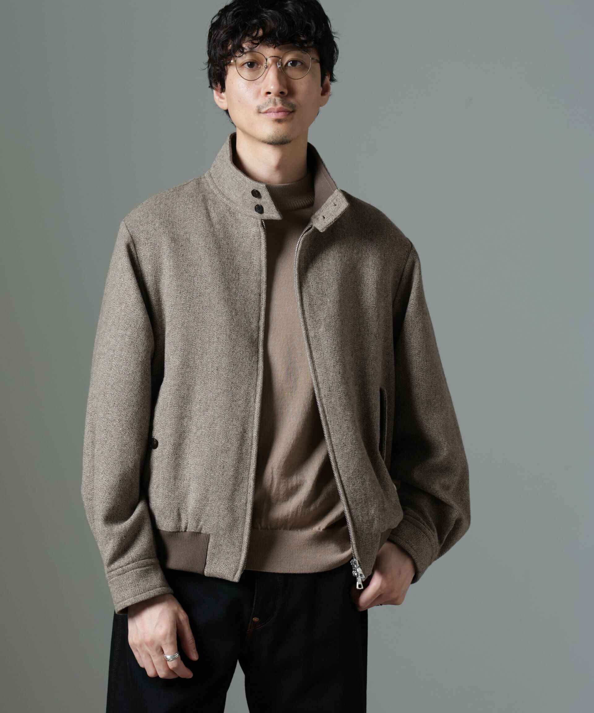 nano･universe「ツイードハリントンジャケット」|ブルゾン・スタジャン|