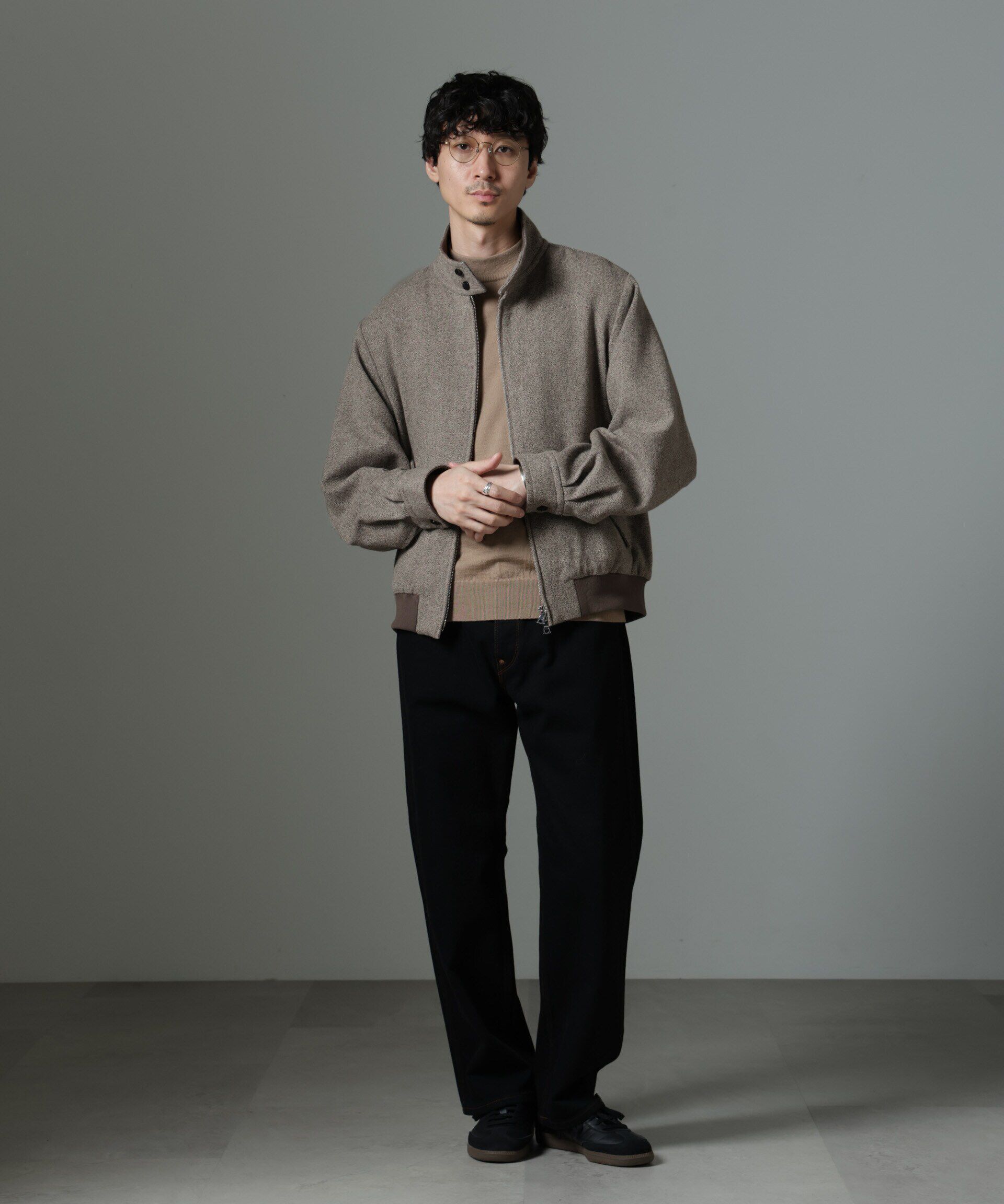 nano･universe「ツイードハリントンジャケット」|ブルゾン・スタジャン|