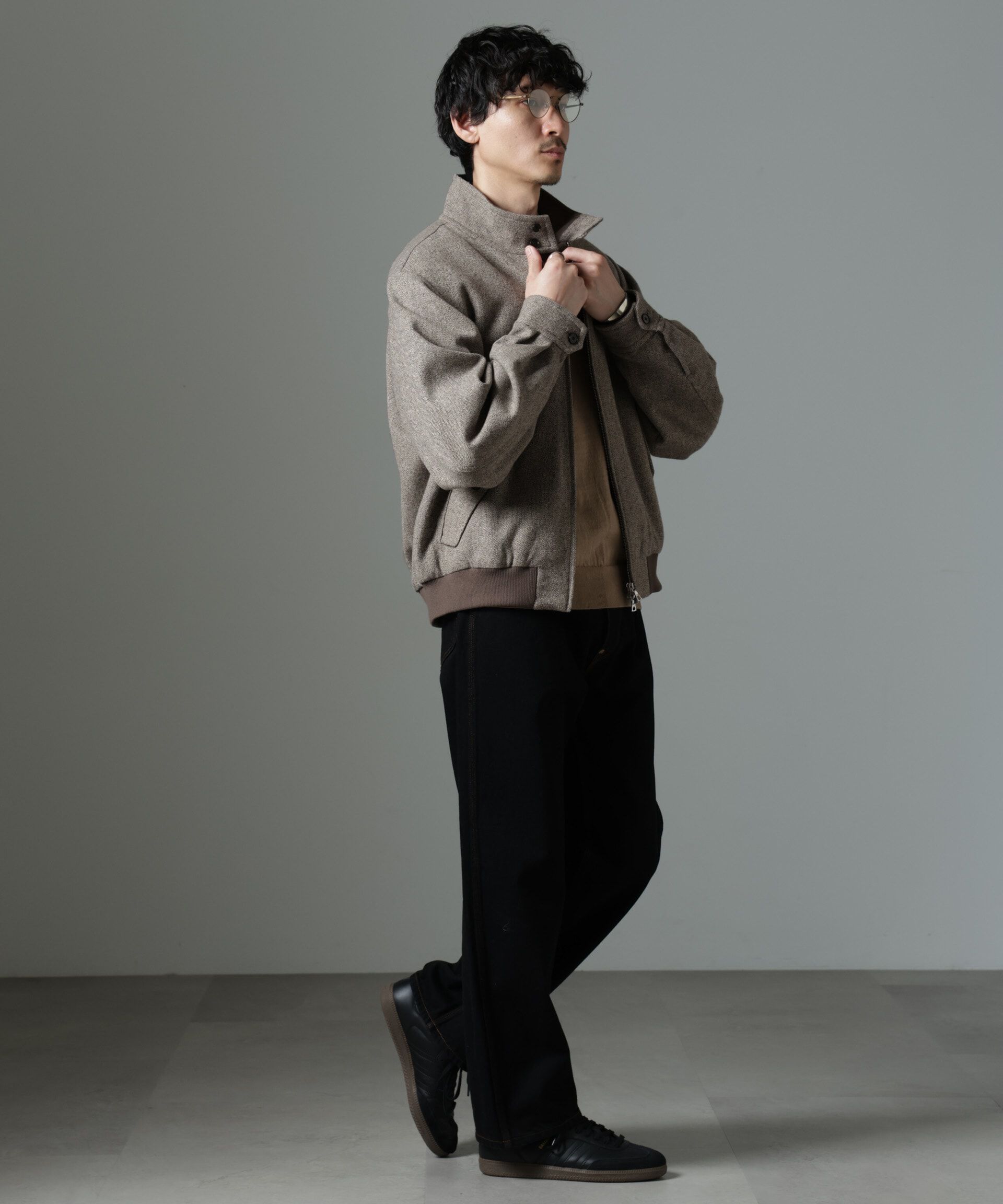 nano･universe「ツイードハリントンジャケット」|ブルゾン・スタジャン|