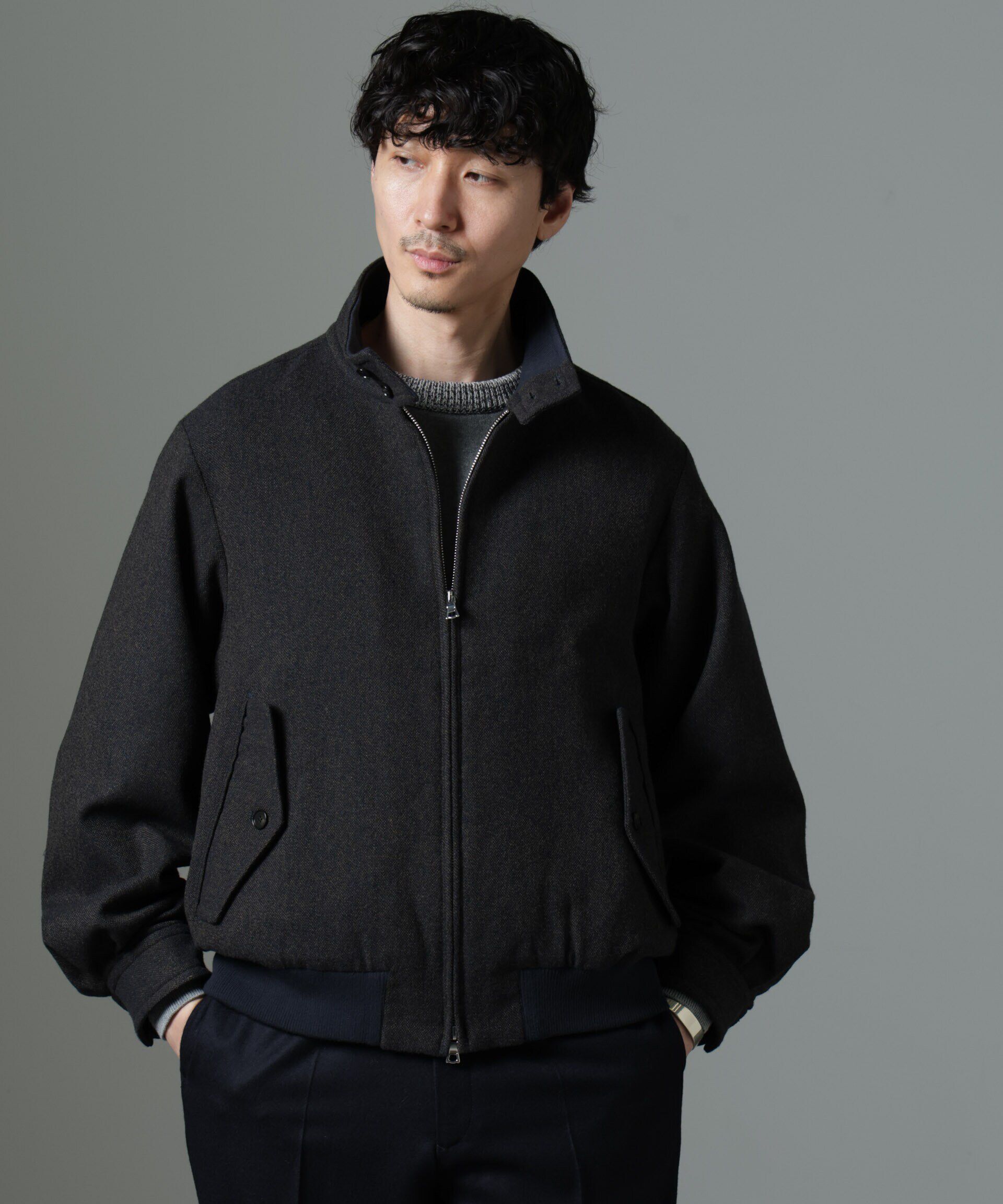 nano･universe「ツイードハリントンジャケット」|ブルゾン・スタジャン|ネイビー