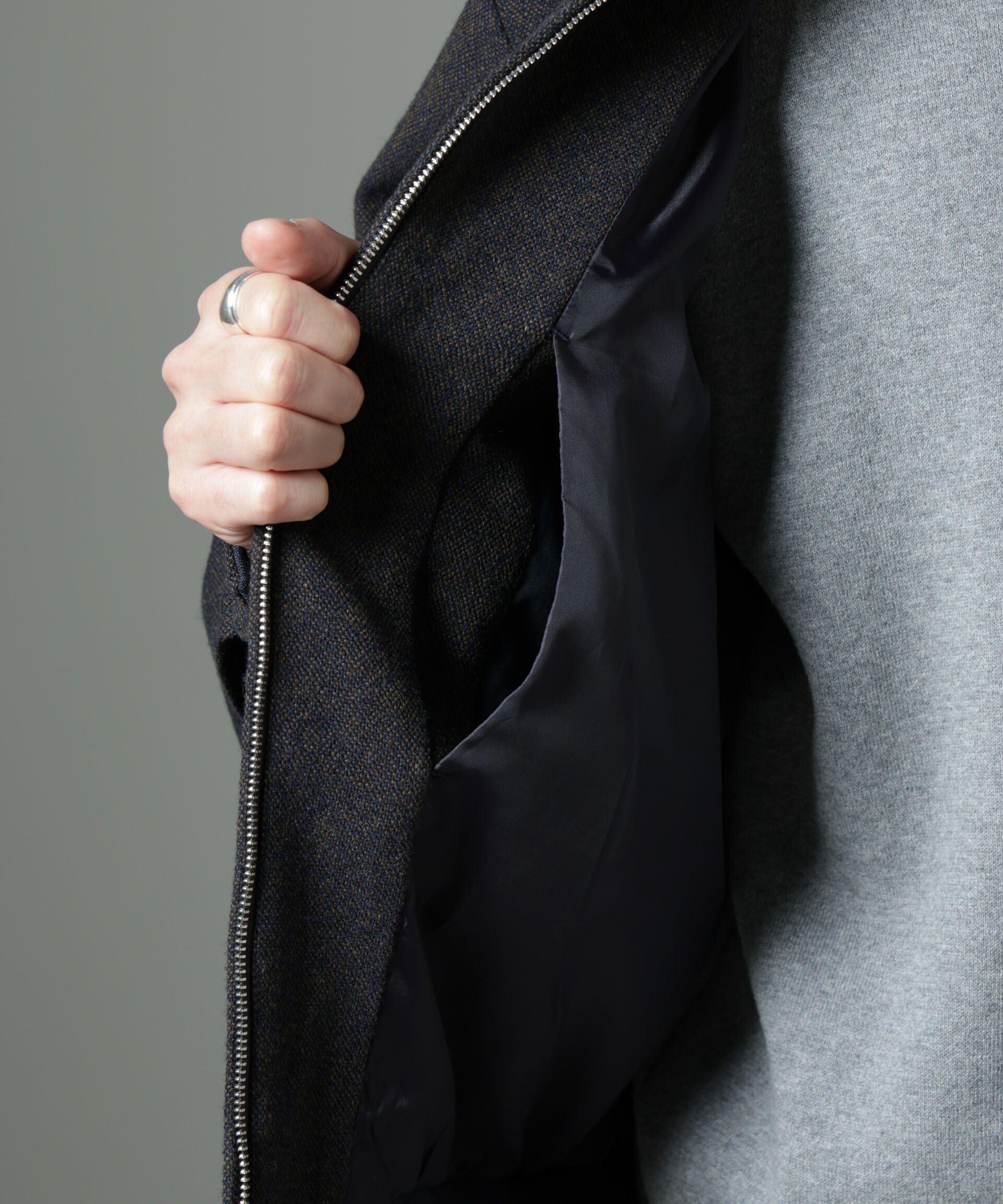 nano･universe「ツイードハリントンジャケット」|ブルゾン・スタジャン|