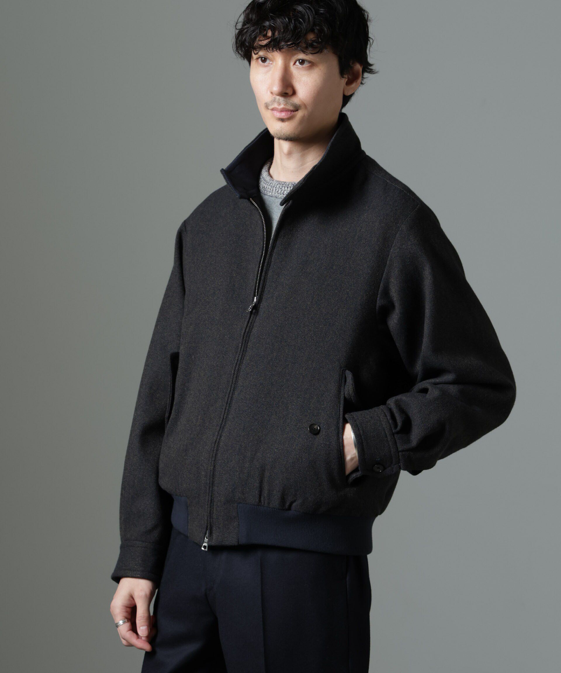 nano･universe「ツイードハリントンジャケット」|ブルゾン・スタジャン|