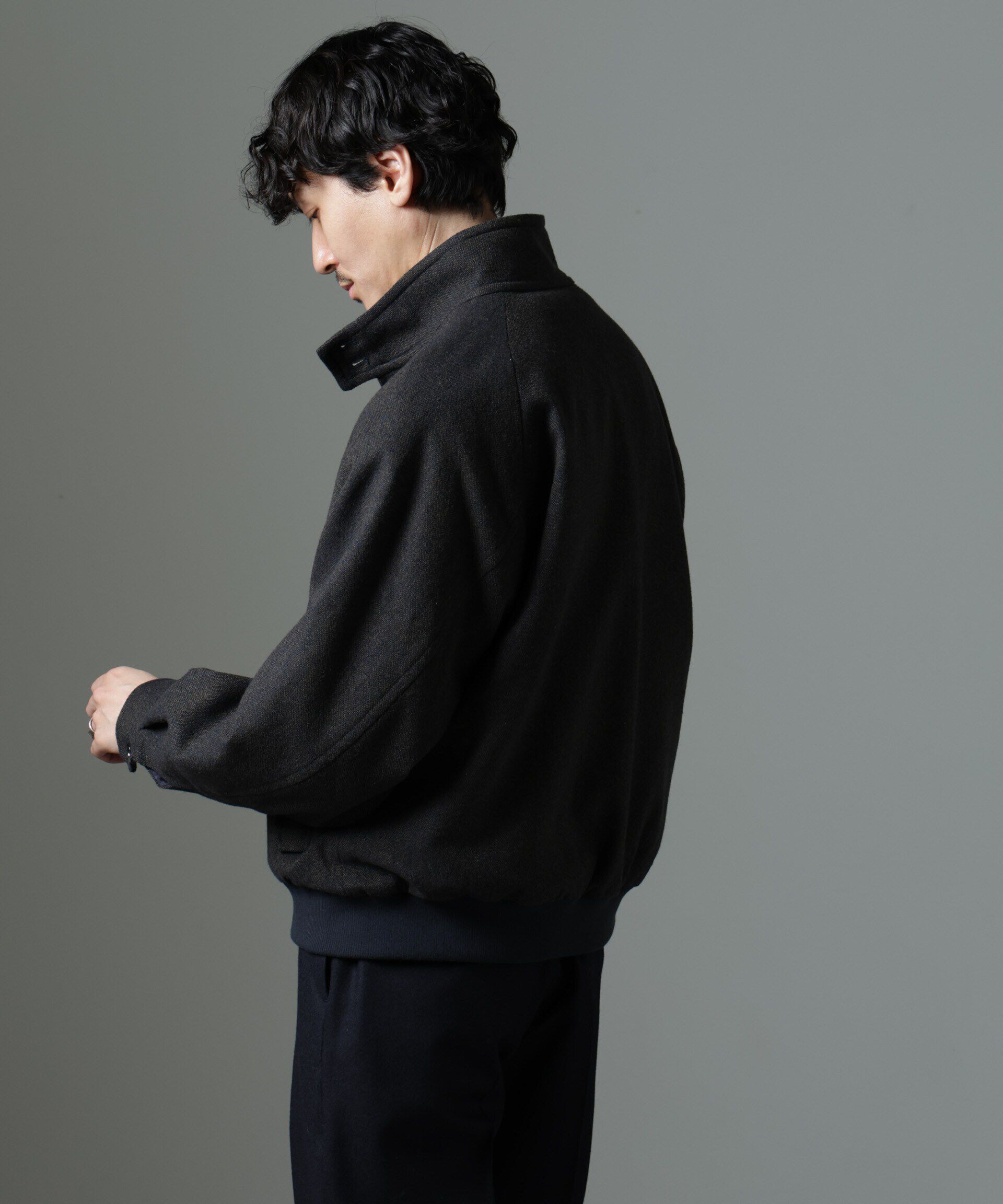 nano･universe「ツイードハリントンジャケット」|ブルゾン・スタジャン|