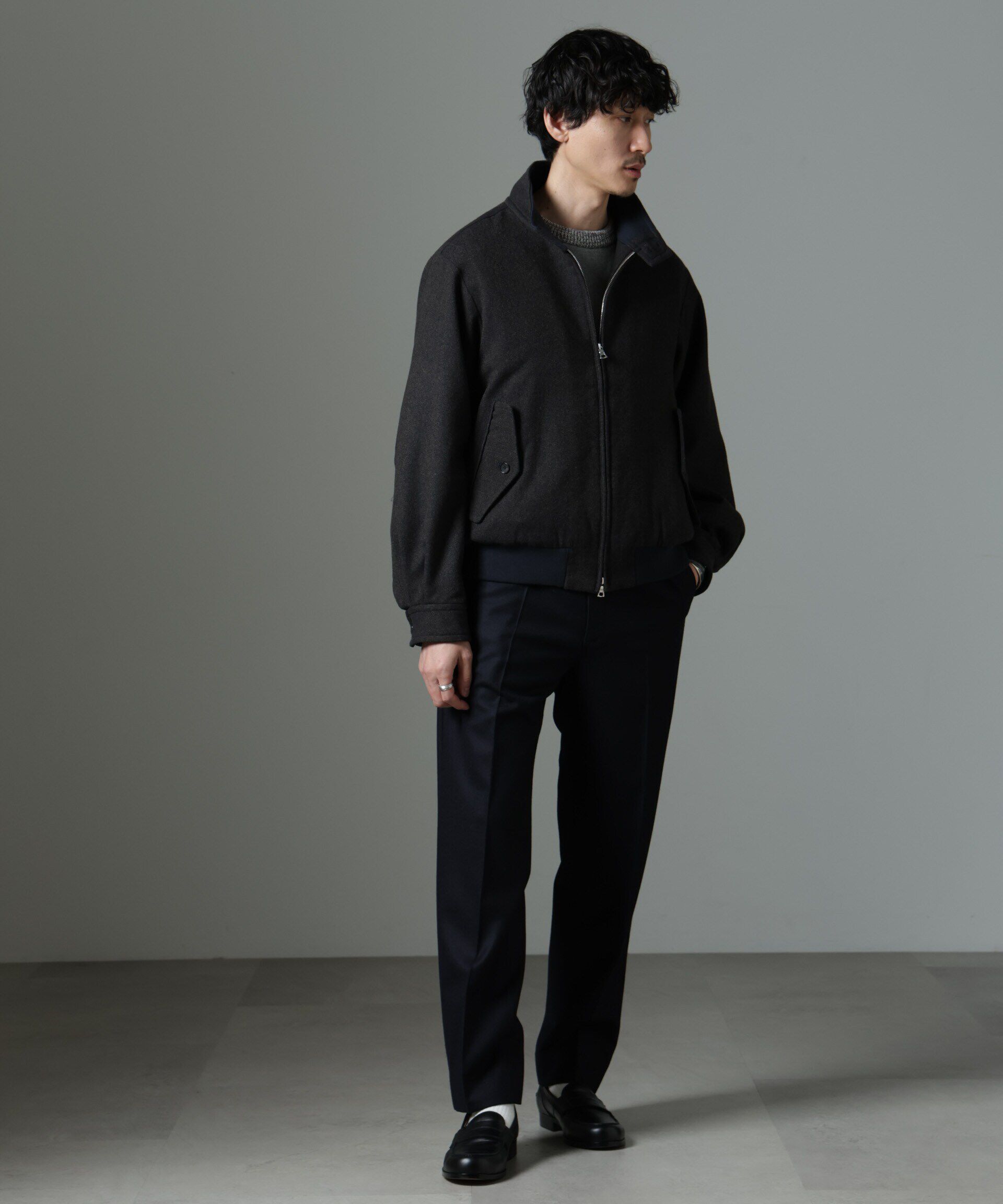 nano･universe「ツイードハリントンジャケット」|ブルゾン・スタジャン|