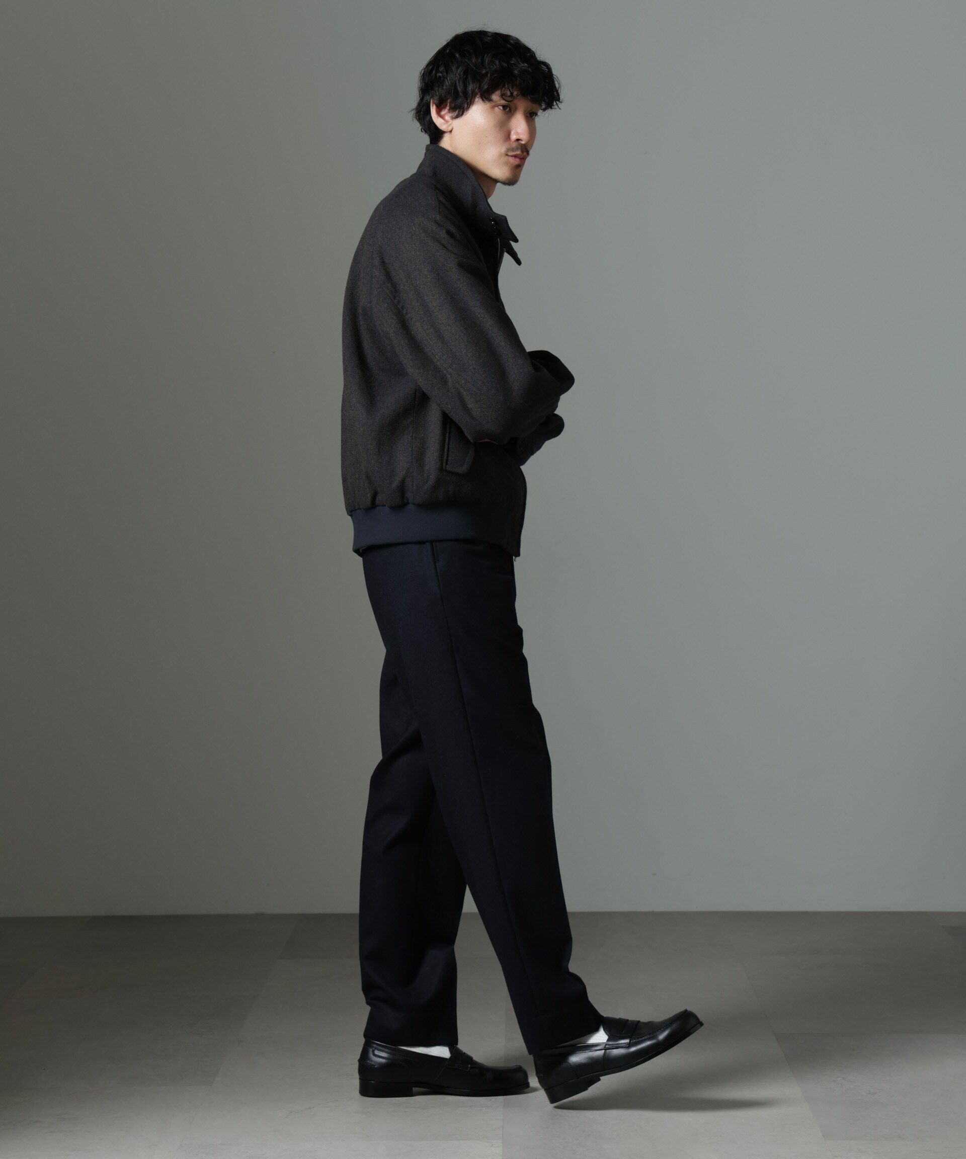 nano･universe「ツイードハリントンジャケット」|ブルゾン・スタジャン|