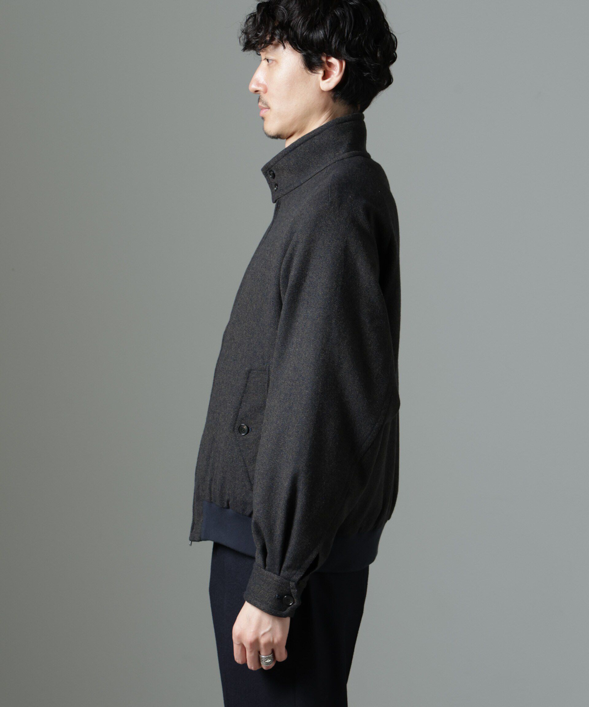 nano･universe「ツイードハリントンジャケット」|ブルゾン・スタジャン|