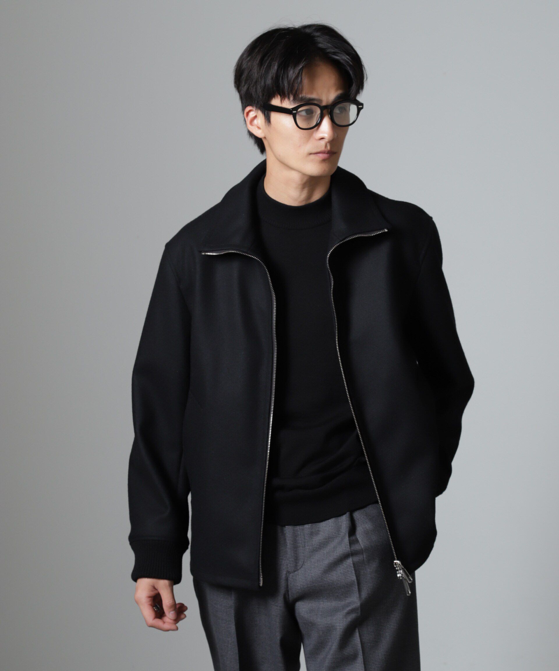 nano･universe「ハードプレスメルトンジップアップブルゾン」|ブルゾン・スタジャン|