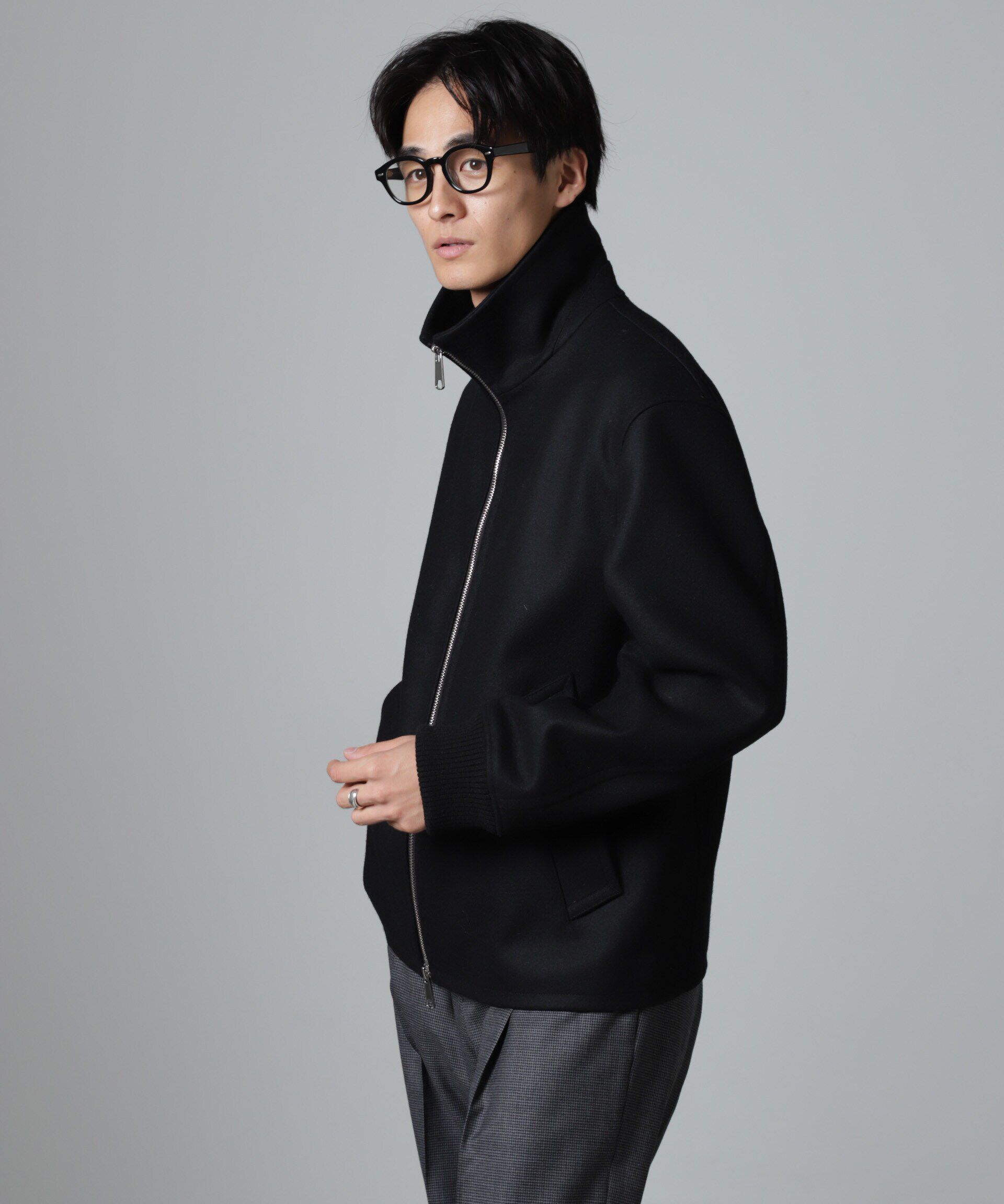 nano･universe「ハードプレスメルトンジップアップブルゾン」|ブルゾン・スタジャン|